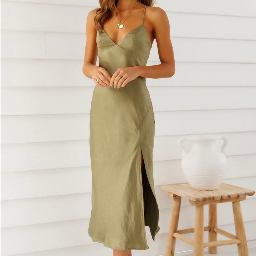 Hello Molly Satin Smooth Sounds Maxi Dress in Green